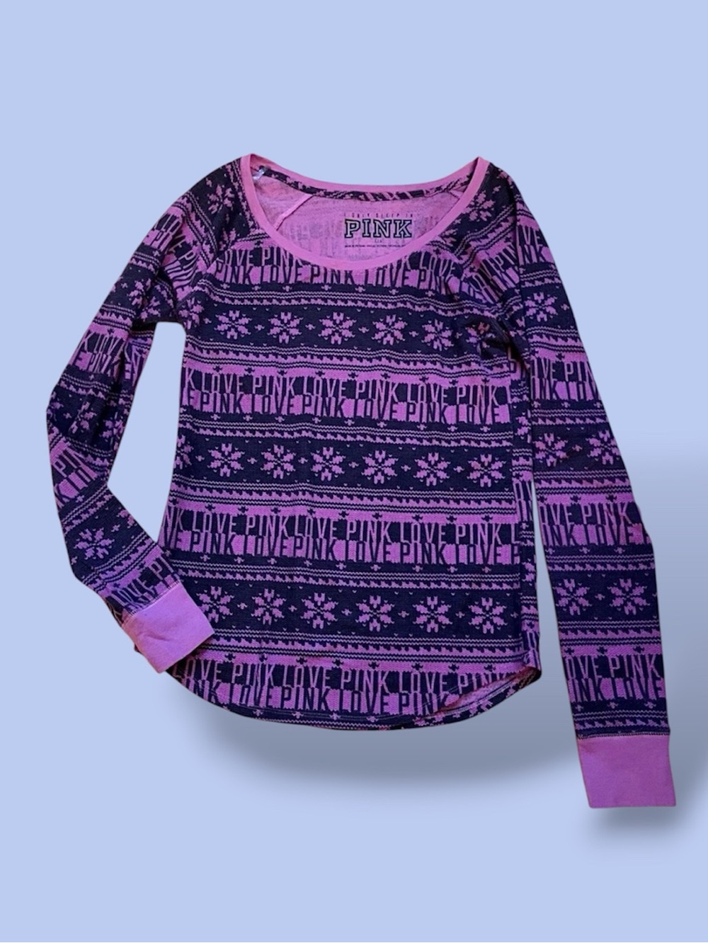 Victoria’s Secret PINK Purple Fair Isle Snowflake Thermal Sleep Lounge Top Large